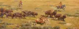 Frank Hagel, Piegan Buffalo Runners, oil on board
