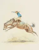 Olaf Wieghorst, Cowboy on bucking horse, watercolor and ink on paper