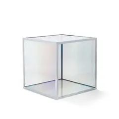 Larry Bell, Cube, circa 1985, glass coated with inconel and silicon monoxide with chrome plated brass edging