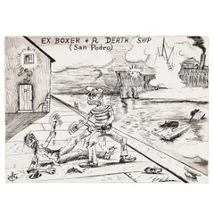 H. C. Westermann, Ex Boxer and a Death Ship, 1974, ink on paper