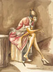 Ernie Barnes, Study for Pause Café, 1983, acrylic wash, graphite and ink on paper
