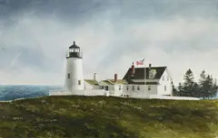 Doug Brega, Pemaquid Point Lighthouse, watercolor on paper