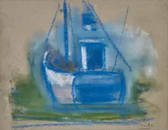 Paul Resika, Blue Trawler, pastel on paper
