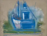 Paul Resika, Blue Trawler, pastel on paper