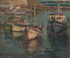 Antonio Cirino, Boats Rendezvous (Boats Haven), 1975, oil on canvas