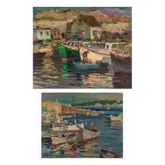 Antonio Cirino, Fishing Shacks and New England Cove: A Pair of Works, oil on Masonite; oil on canvasboard