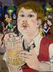 Philip Evergood, Self Portrait with a Beer Stein, circa 1935, oil on gesso panel