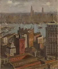 Marion Baar-Stanfield, New York Skyline from the East River, oil on canvas