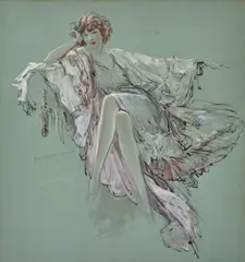 Everett Shinn, Portrait of a Lady, gouache, ink and pencil on paper laid down on board