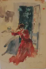 Charles Nicolas Sarka, The Girl with Cigarette, 1903, watercolor and graphite on paper