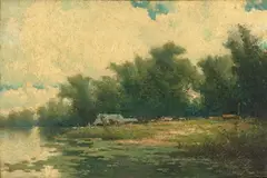 Milne Ramsey, Landscape with Lake, oil on panel