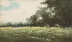 Milne Ramsey, Field with Wildflowers, watercolor and gouache on paper laid down on paperboard