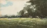 Milne Ramsey, Field with Wildflowers, watercolor and gouache on paper laid down on paperboard