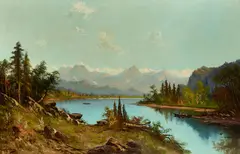 William Weaver Armstrong, Trapping on the Yellowstone Lake, oil on canvas