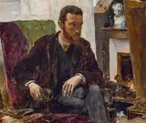 Arthur Frank Mathews, The Artist in his studio, believed to be Frank Otis Small, oil on canvas