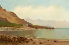 Edwin Deakin, Beach with Pier, oil on canvas