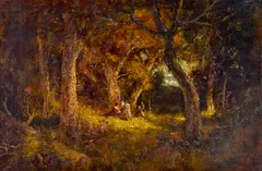 Forest Interior by William Keith, oil on canvas, offered Aug 2022
