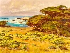 Albert Thomas Derome, Spring, Cypress Point on Monterey Bay, oil on board