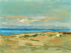 Monterey Bay by Si Chen Yuan, oil on Masonite, sold Aug 2022
