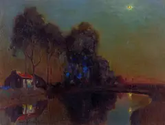 Moon over a pool by Charles Rollo Peters, oil on canvas, sold Aug 2022