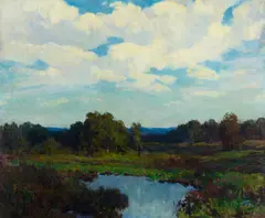Charles Harold Davis, Billowy clouds above rolling hills, oil on canvas