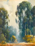 Percy Gray, Morning fog lifting among eucalyptus trees, 1924, watercolor on paper