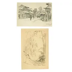 Theodore Wores, Drawings depicting Hawaii, Japan, Hong Kong and India (a group of seven)