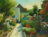 William Adam, Garden Path, oil on canvas affixed to board