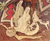 Clarence K. Hinkle, Skulls, pots and Indian blankets, oil on board