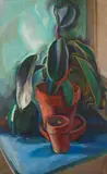 Edouard Vysekal, Rubber plant and pots, oil on canvas