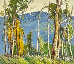 Windswept Hill by Millard Sheets, oil on canvas, sold Aug 2022