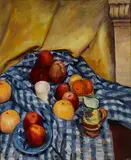 Rinaldo Cuneo, Still Life with Fruit on a Blue Gingham Cloth