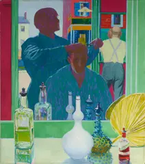 Local Barbershop by Winthrop Duthie Turney, oil on canvas, sold Aug 2022