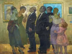 Art Opening by Emil Kosa Jr., oil on canvas, sold Aug 2022