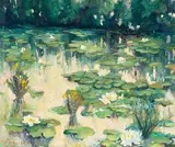 Maria del Carmen Calvo, Floating lily pads, oil on canvas