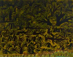 John Roeder, Dead Forest, oil on Masonite