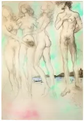 Salvador Dalí, Le jugement de Paris, 1966, gouache, watercolour, spray paint, crayon and pencil on card