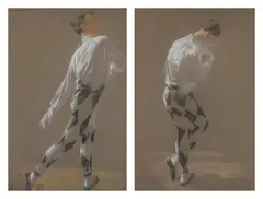 Male dancer in a contemplation pose; Male dancer dancing (a pair) by Feodor Zakharov, both: pastel on brown paper, offered Jun 2022