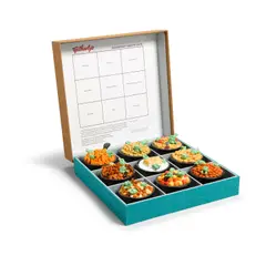Gilhooly's Breakfast Variety Pack by David Gilhooly, 1989-90, glazed ceramic in fabricated box, in nine parts, sold Apr 2022