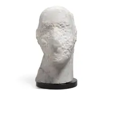 Untitled (head) by Manuel Neri, 1988, Carrara marble head on rotating stand, sold Apr 2022
