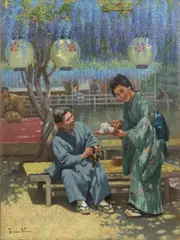 Theodore Wores, Wisteria Temple Shrine, Kameido, Tokyo, oil on canvas