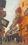 Jules Eugene Pages, Chinatown, oil on canvas