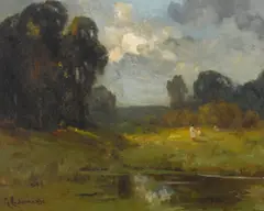 Windy day in the country by Giuseppe Cadenasso, oil on canvas, sold Apr 2022