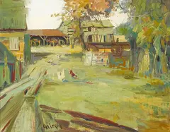 Farm Scene (Walnut Creek) by Selden Connor Gile, oil on canvas, sold Apr 2022