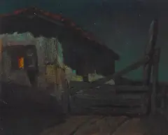 Farmhouse at twilight by Charles Rollo Peters, oil on canvas, sold Apr 2022