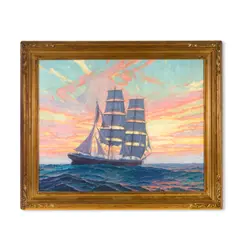 Running her Westing Down by Joe Duncan Gleason, oil on canvas, sold Apr 2022