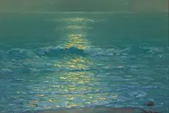 Granville Redmond, Moonlit Malibu Surf, oil on board