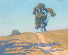 Trees along a path by Alson S. Clark, oil on canvas, sold Apr 2022