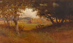 Horses on the Landscape by William Lees Judson, oil on canvas, sold Apr 2022