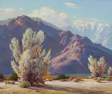 Smoke Trees and San Jacinto by Paul Grimm, oil on canvasboard, sold Apr 2022